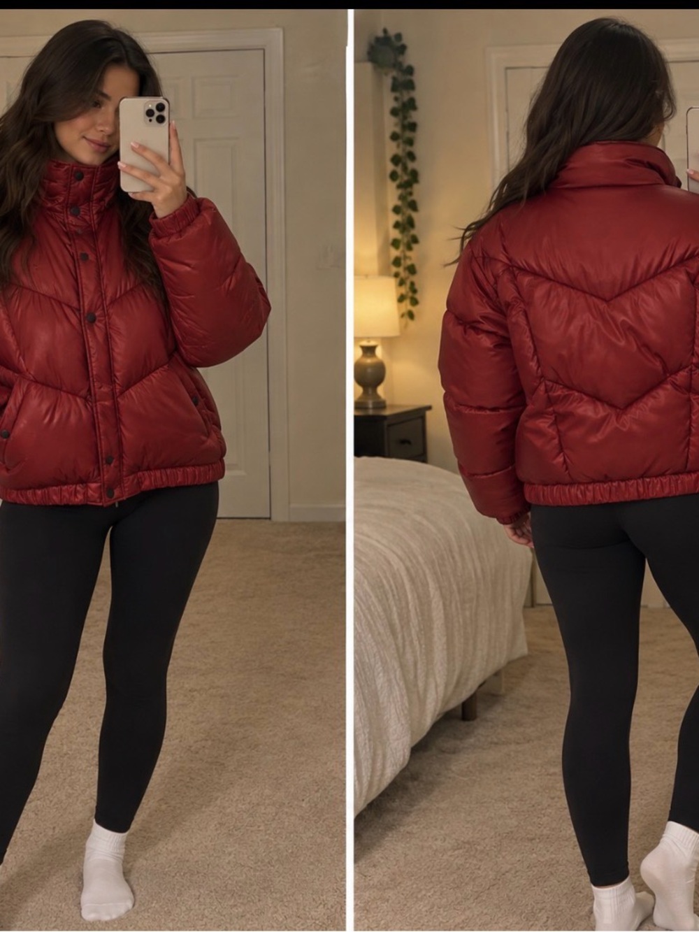 Classic Red Short Puffer Jacket with High Collar